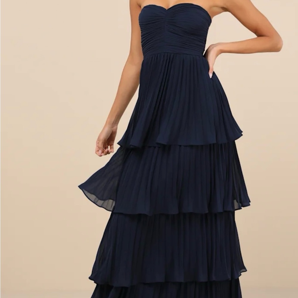 Seriously Sensational Navy Blue Strapless Lulus Tiered Maxi Dress